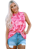 Pink Leopard Frilled Collar Printed Tank Top