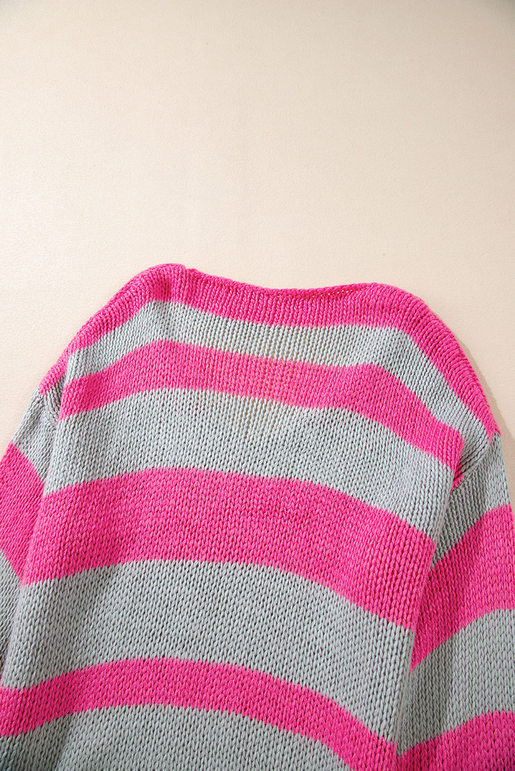 Striped Colorblock Knit V Neck Loose Fit Sweater