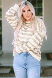 Khaki Oversized Striped Bishop Sleeve Pullover Sweatshirt