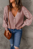 Bishop Sleeve Button V Neck Sweater