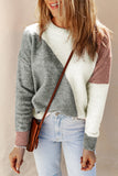 Colorblock Ribbed Trim Round Neck Sweater