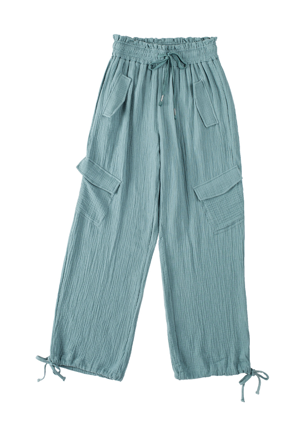 Frill Drawstring Waist Crinkle Cargo Pants