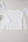 Waffle Knit Eyelet Long Sleeve Blouse