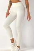 Pantalon de yoga taille haute côtelé uni blanc avec contrôle du ventre