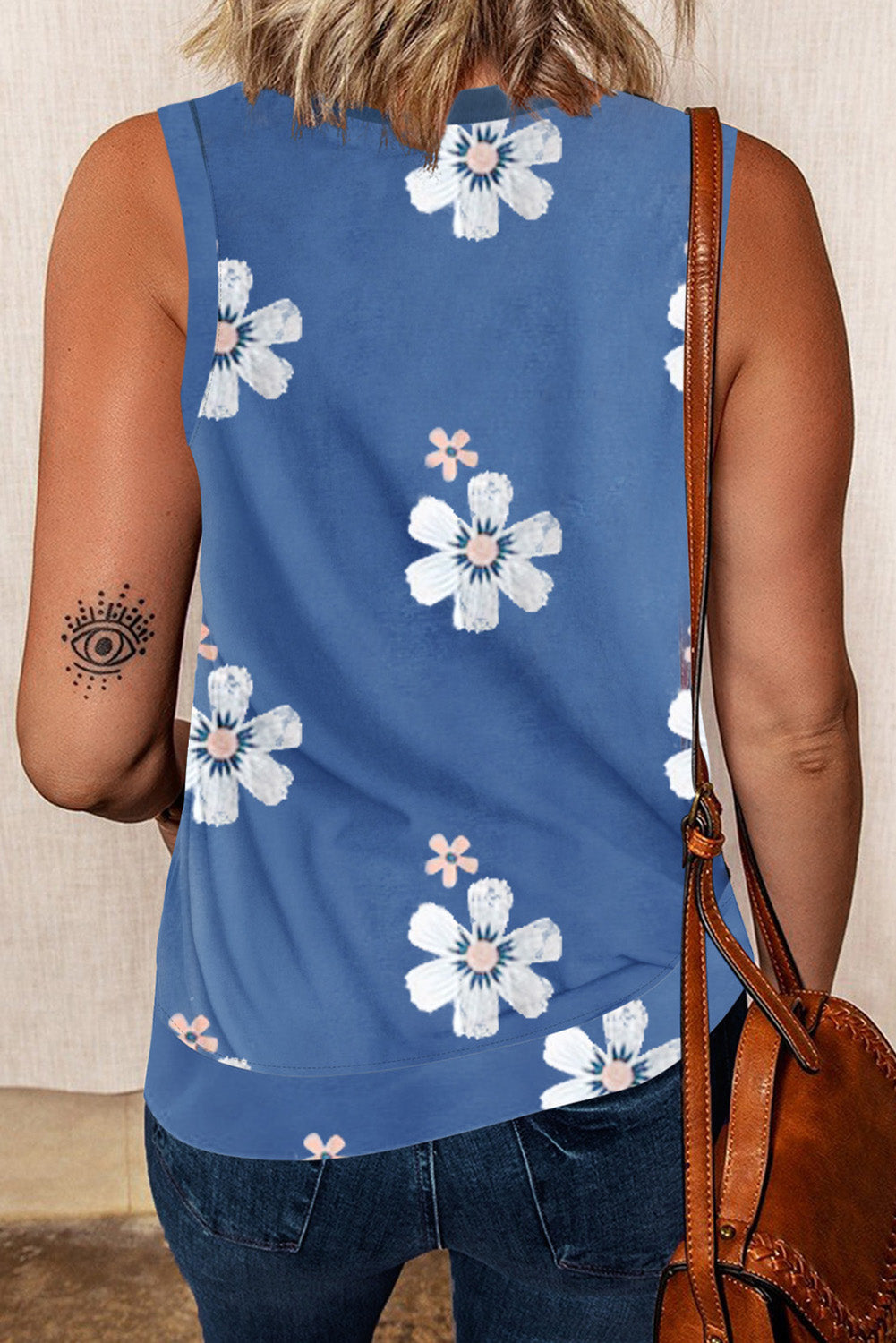 Crew Neck Floral Leopard Print Tank Top