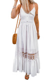 Lace Splice Button Decor Spaghetti Strap Maxi Dress