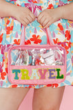 Trousse de maquillage en PVC transparent avec lettre chenille TRAVEL rose clair