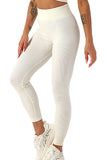 Pantalon de yoga taille haute côtelé uni blanc avec contrôle du ventre