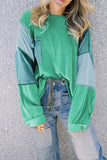 Green Colorblock Stitching Patchwork Buttoned Long Sleeve Top