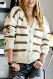 Striped Knit V Neck Sweater Cardigan