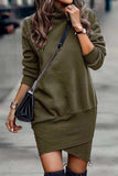 High Neck Long Sleeve Wrapped Dress