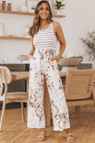 Striped Floral Pocket Sleeveless Jumpsuit