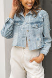 Pearls Beading Cropped Denim Jacket