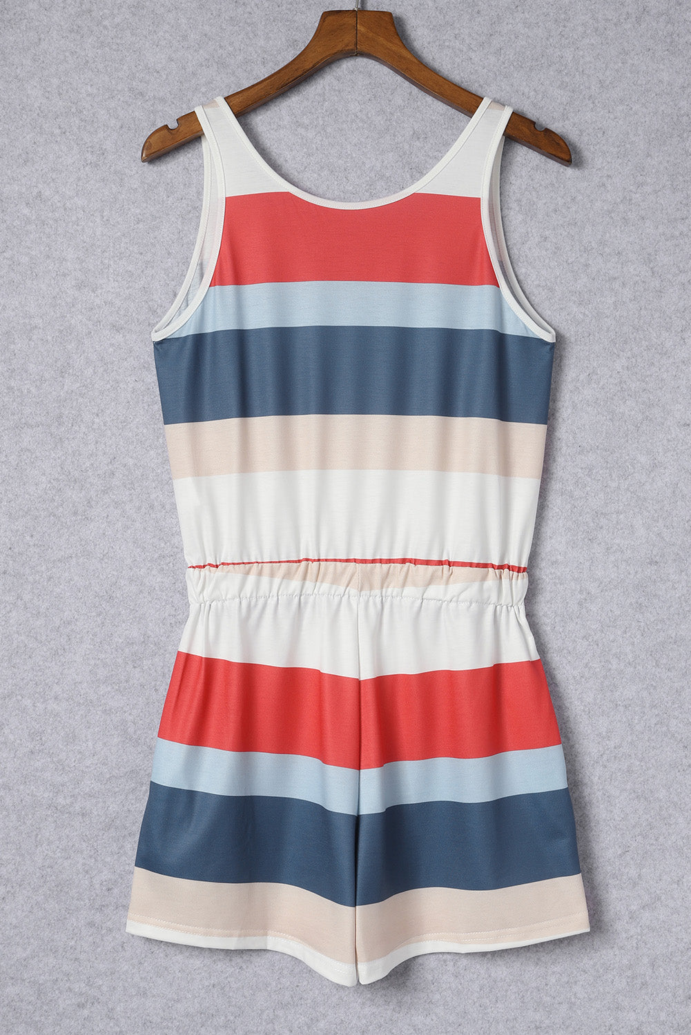 Striped Color Block Notched Neck Tank Top