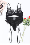 Ensemble de Lingerie Noir en Maille et Dentelle Patchwork Grande Taille