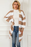 Striped Colorblock Rib Knit Bubble Sleeve Midi Cardigan