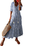 V Neck Casual Geometric Print Maxi Dress