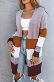 Open Front Colorblock Cardigan with Pockets