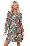 Vibrant Floral Print Lapel Collar Button Closure Shirt Dress