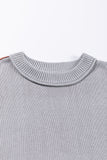 Coffee Colorblock Bishop Sleeve Ribbed Trim Sweater