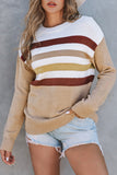 Crew Neck Striped Long Sleeve Sweater