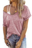 Marble Print Seamed V Neck T-shirt