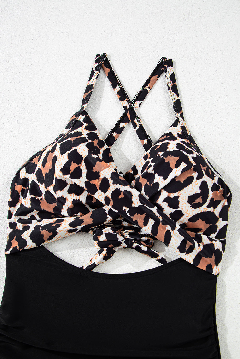 Black Leopard 2-tone Crossed Cutout Backless Monokini