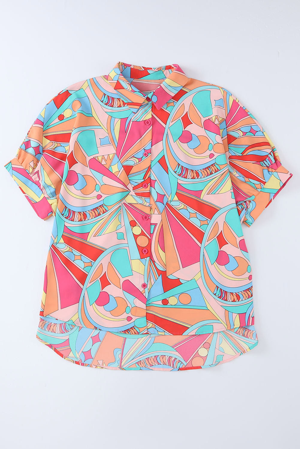 Abstract Geometry Print Half Puff Sleeve Loose Shirt