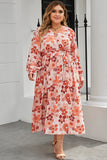 Robe longue orange à imprimé floral et col en V de grande taille