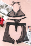 Halter Backless Fishnet Lingerie Set With Shorts