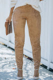 Khaki High Waist Faux Suede Skinny Leggings