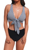 Gingham Tie Front Bikini High Waist Swimsuit