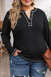 Plus Size Contrasting Topstitch Ribbed Henley Top