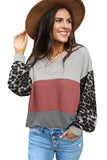 Wild Leopard Contrast Sleeve Colorblock Waffle Knit Top