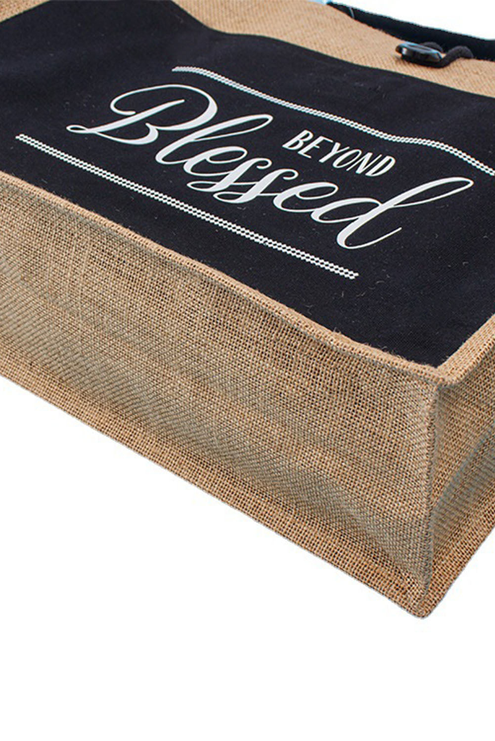 Black BEYOND Blessed Printed Vintage Burlap Bag