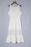 Robe longue blanche sans manches en dentelle au crochet et patchwork