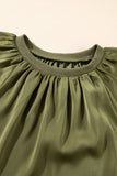 Jungle Green Pleated Flutter Sleeve Satin Top