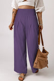 Pink Textured High Waist Wide Leg Plus Size Pants