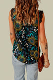 Black V Neck Lace Trim Floral Tank