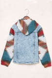 Aztec Print Frayed Hem Denim Jacket