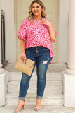 Leopard Print V Neck Half Sleeve Plus Size Blouse