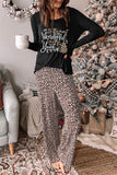 Long Sleeve Top and Leopard Print Pants Lounge Set