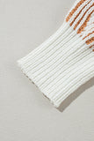 Chestnut Striped Textured Knit Contrast Edge Loose Sweater