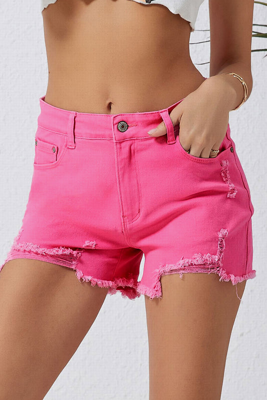 Distressed Slim Fit High Waist Denim Shorts