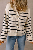 Black Stripe Flap Pocket Buttoned Cardigan Sweater