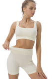 2pcs Solid Color Ribbed Knit Yoga Set