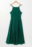 Robe haute basse plissée sans manches en satin vert avec poche