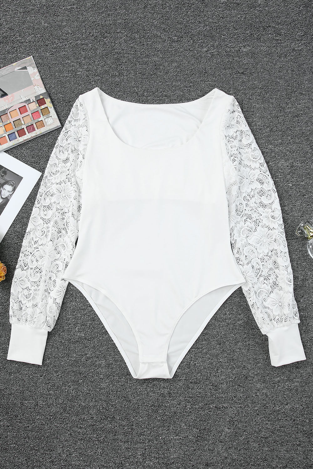 Lace Sleeves Square Neck Bodysuit