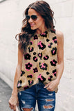 Pink Leopard Frilled Collar Printed Tank Top