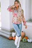 Pink Floral Print Tiered Ruffled Long Sleeve Blouse